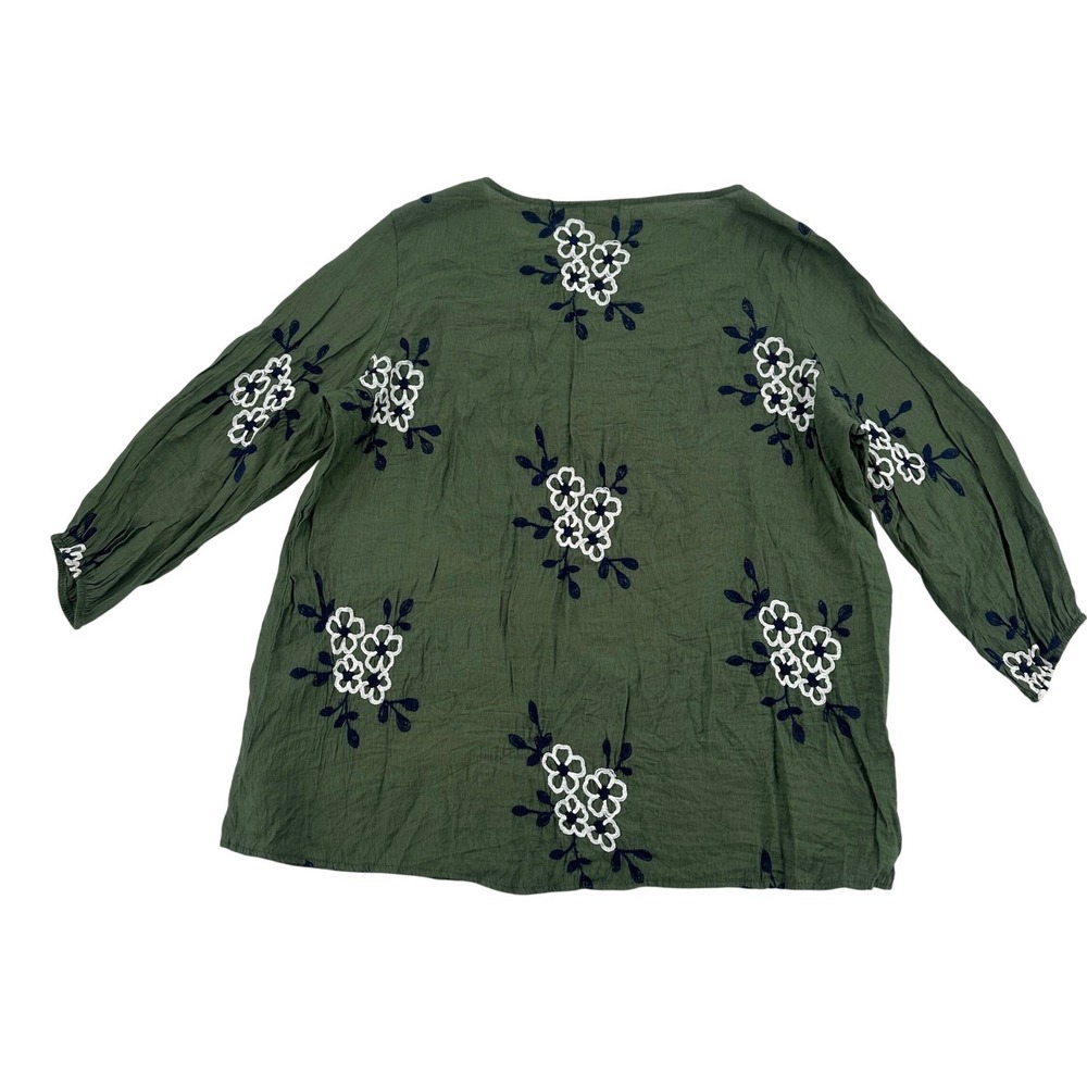 Kindred Green Embroidered Womens Plus Size 3X Floral Tunic Top 3/4 Sleeve Dainty